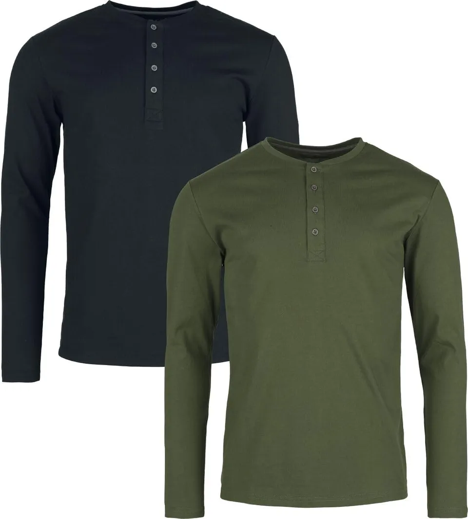 black-premium-langarmshirt-herren-oliv-schwarz-xl-2er-pack image 1