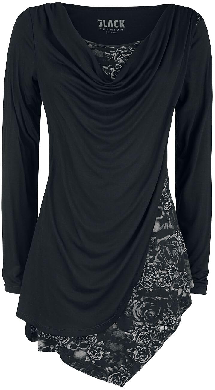 black-premium-by-emp-longsleeve-damen-schwarz-wasserfall-l-mit-print image 1
