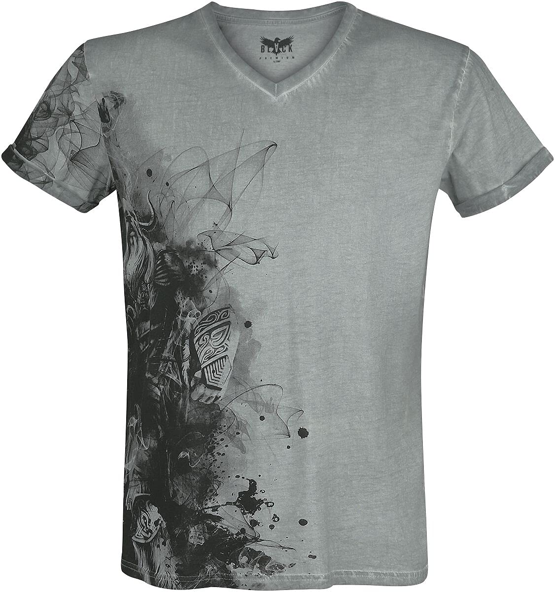 black-premium-t-shirt-hellgrau-mit-print-basic-herren image 1