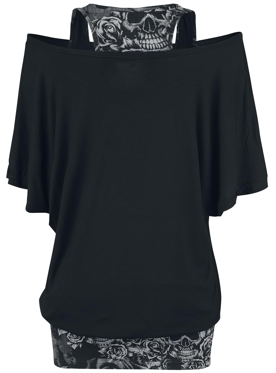 black-premium-by-emp-t-shirt-damen-l-double-layer-totenkopf image 3