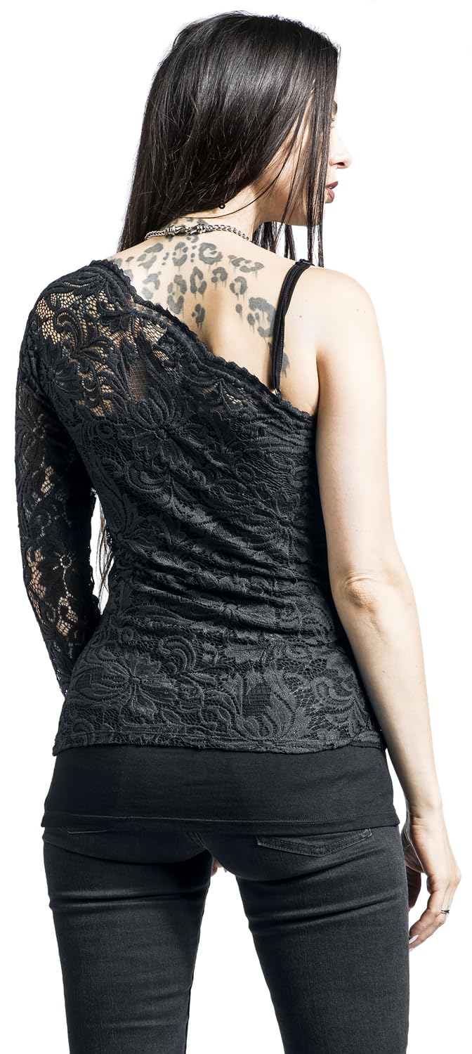 black-premium-by-emp-schwarzes-one-shoulder-spitzen-shirt-m image 5