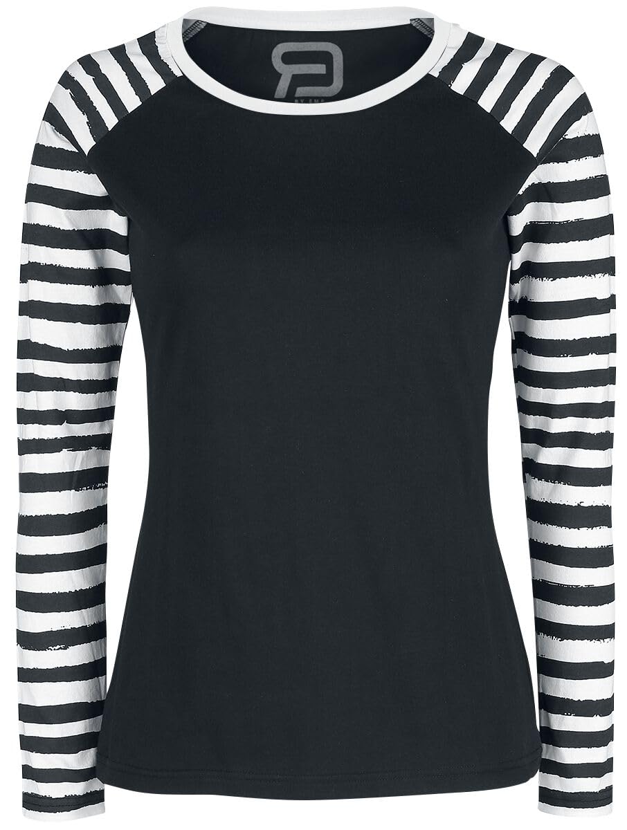 red-by-emp-longsleeves-langarmshirt-damen-schwarz-streifen-rmel-m image 1