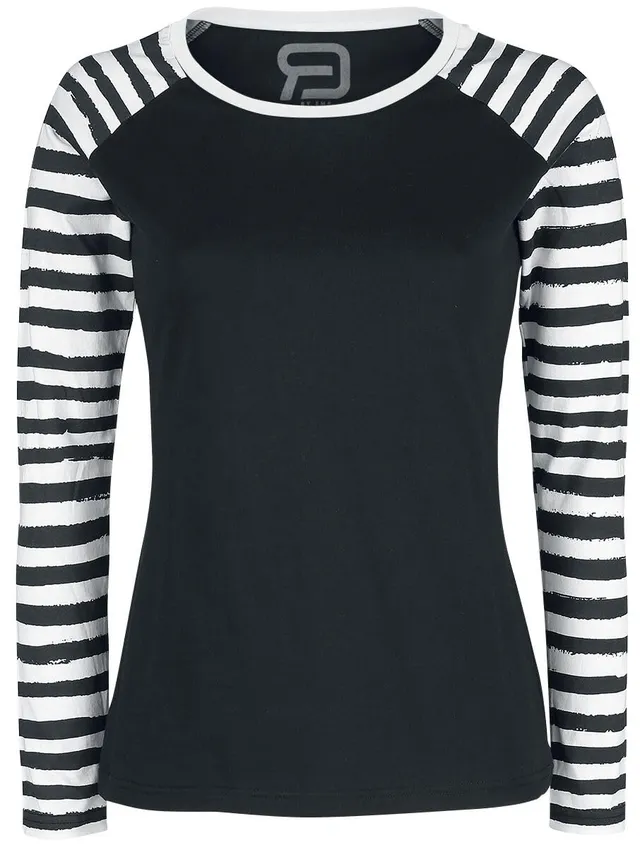 red-by-emp-longsleeves-langarmshirt-damen-schwarz-streifen-rmel-m image 1
