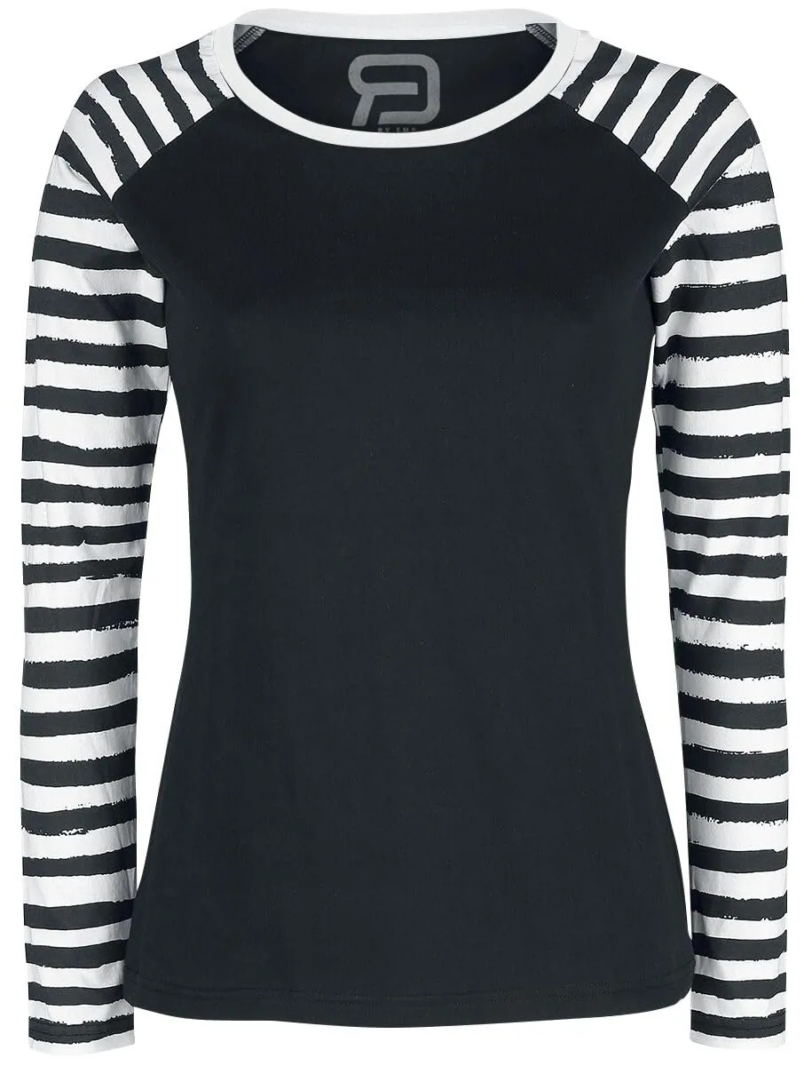 red-by-emp-longsleeves-langarmshirt-damen-schwarz-streifen-rmel-m image 1