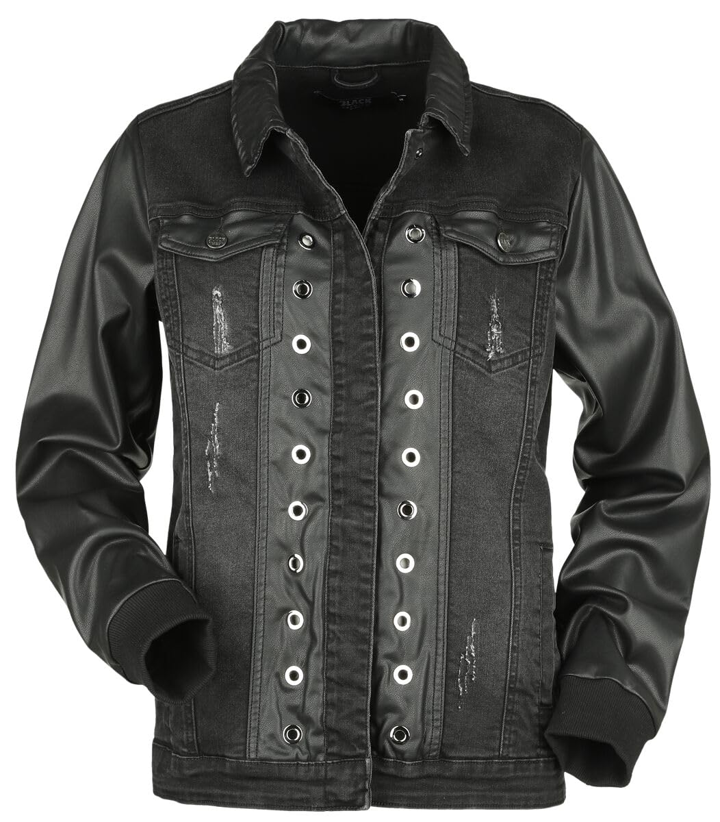 black-premium-by-emp-jeansjacke-schwarz-damen-kunstleder-details image 1