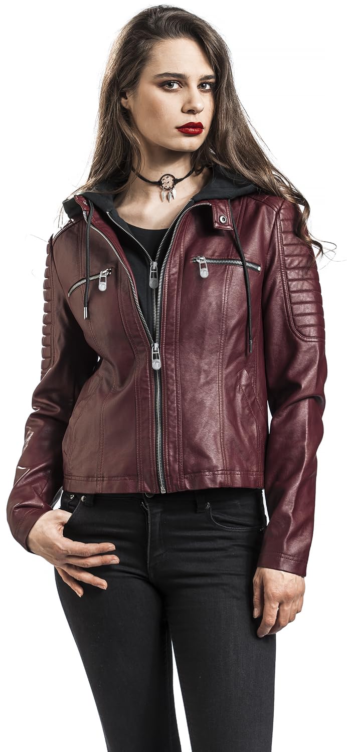 black-premium-by-emp-kunstlederjacke-damen-rot-m-kapuze image 2