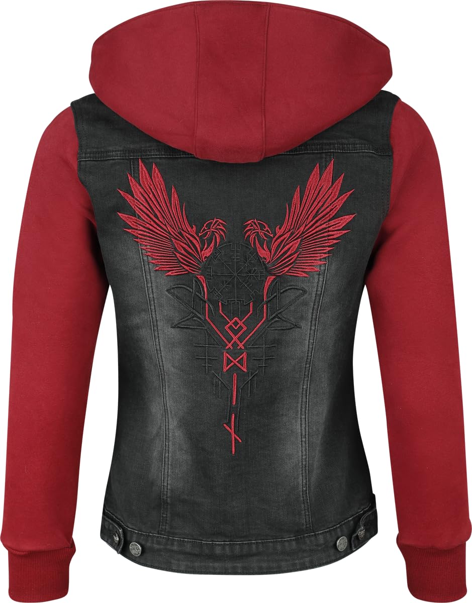 black-premium-damen-jeansjacke-schwarz-rot-kapuze-gr-e-m image 5