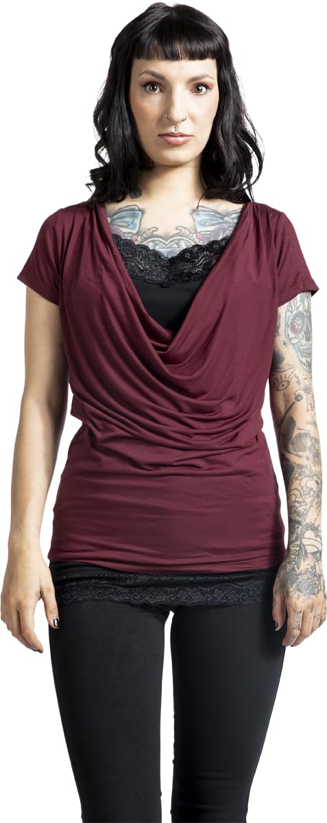 black-premium-by-emp-damen-2-in-1-t-shirt-bordeaux-top-schwarz image 2