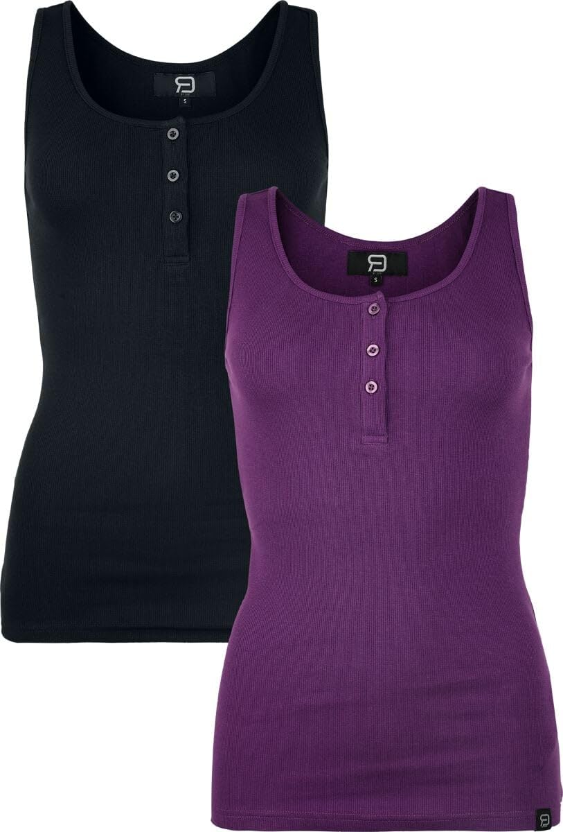 red-by-emp-damen-basic-top-schwarz-lila-mit-knopfleiste image 1