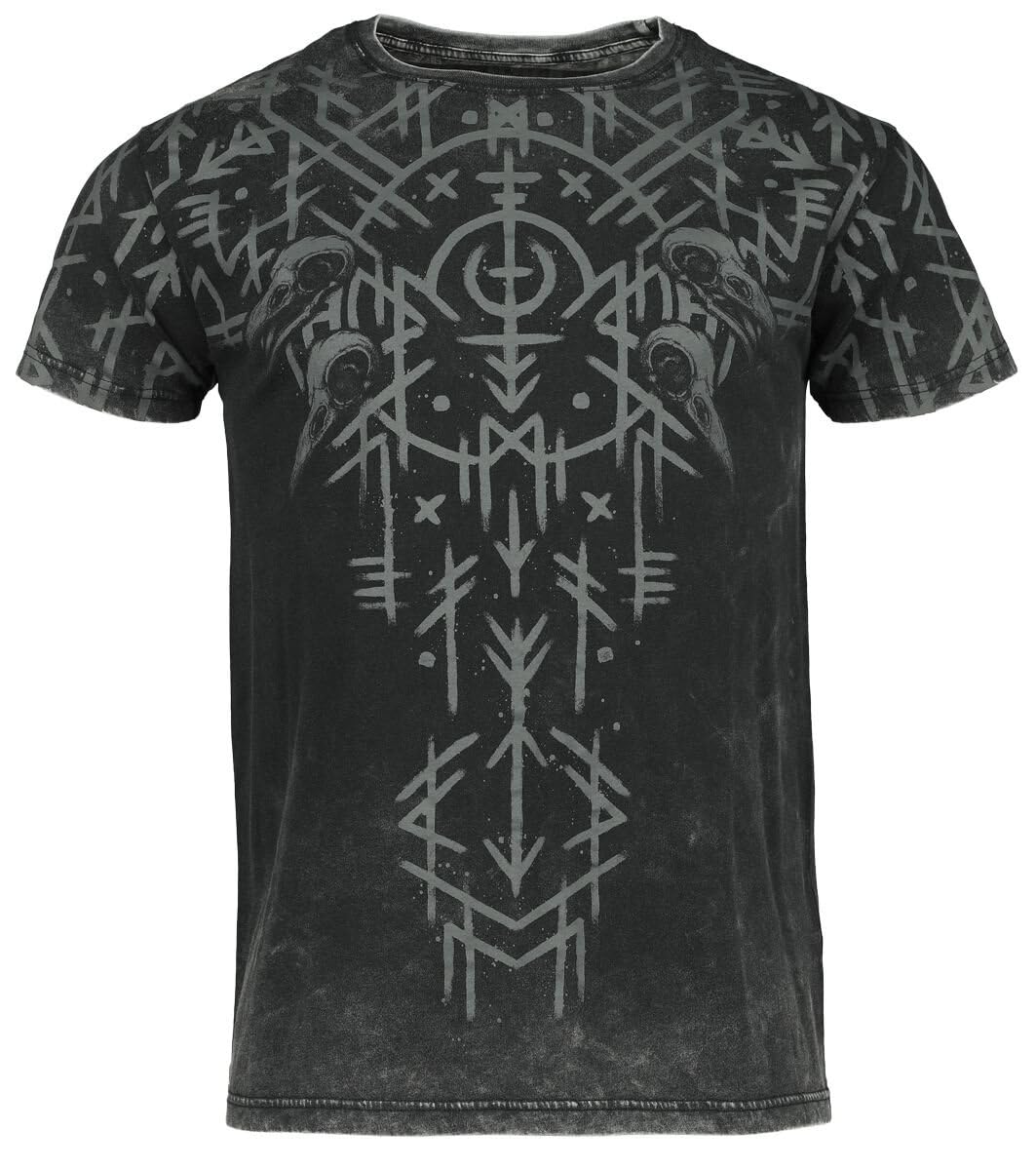 black-premium-by-emp-herren-t-shirt-schwarz-washed-runen-gr-l image 1