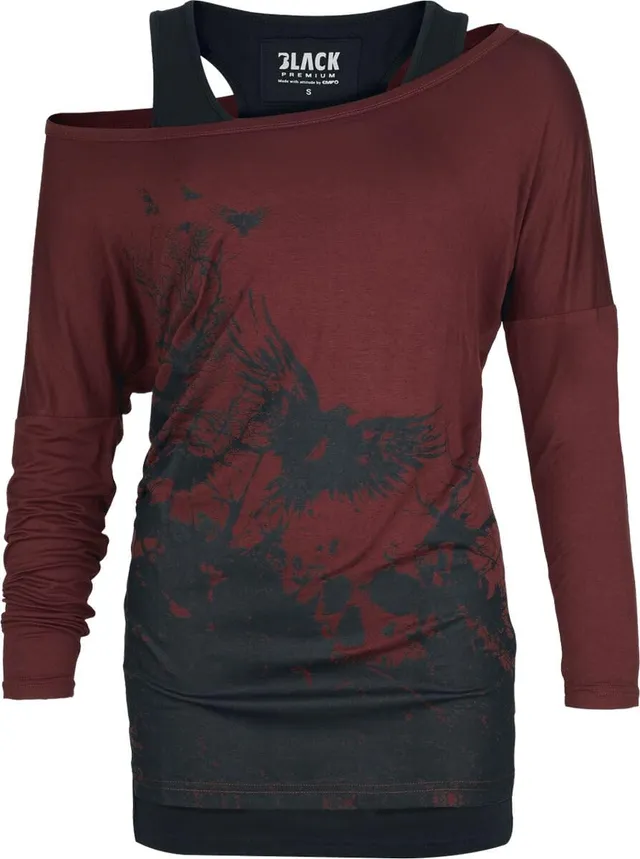 black-premium-by-emp-damen-langarmshirt-bordeaux-animal-gr-e-m image 1