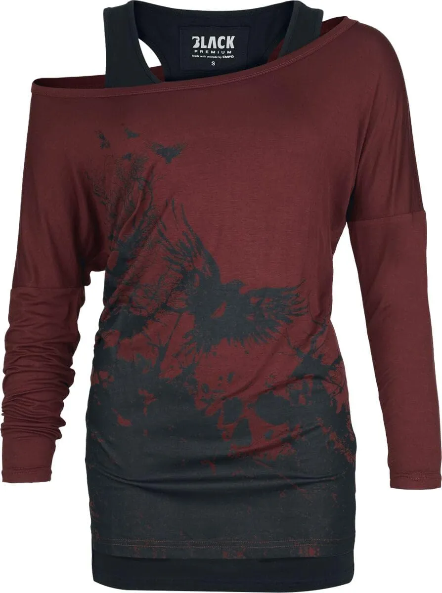 black-premium-by-emp-damen-langarmshirt-bordeaux-animal-gr-e-m image 1