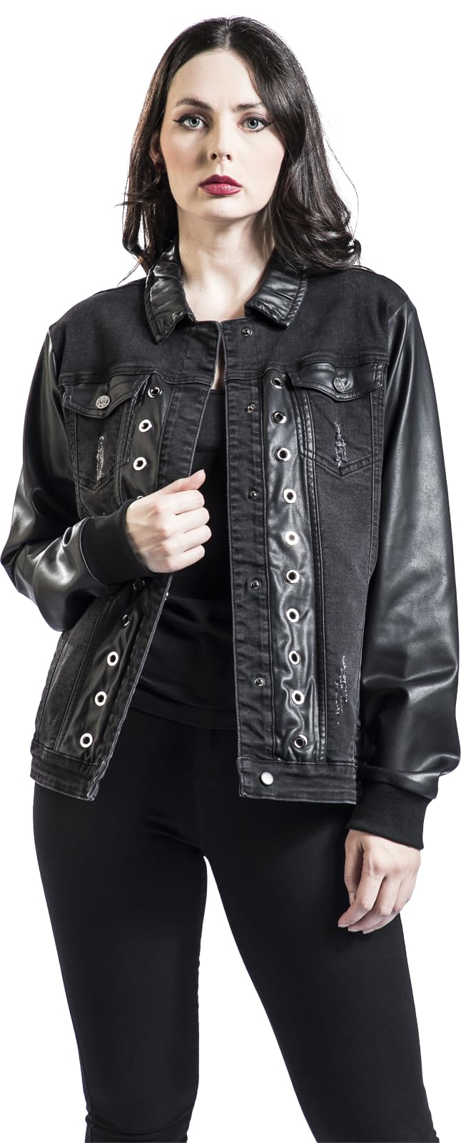 black-premium-by-emp-jeansjacke-schwarz-damen-kunstleder-details image 2