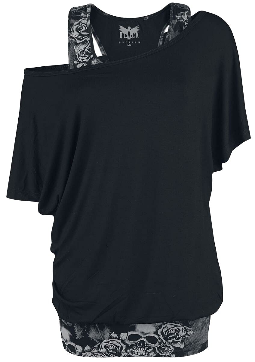 black-premium-by-emp-t-shirt-damen-l-double-layer-totenkopf image 1