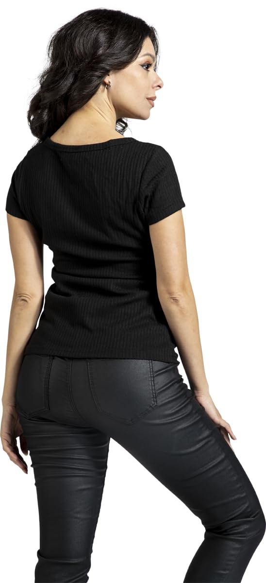 black-premium-by-emp-damen-t-shirt-schwarz-ripp-mit-rei-verschluss image 5